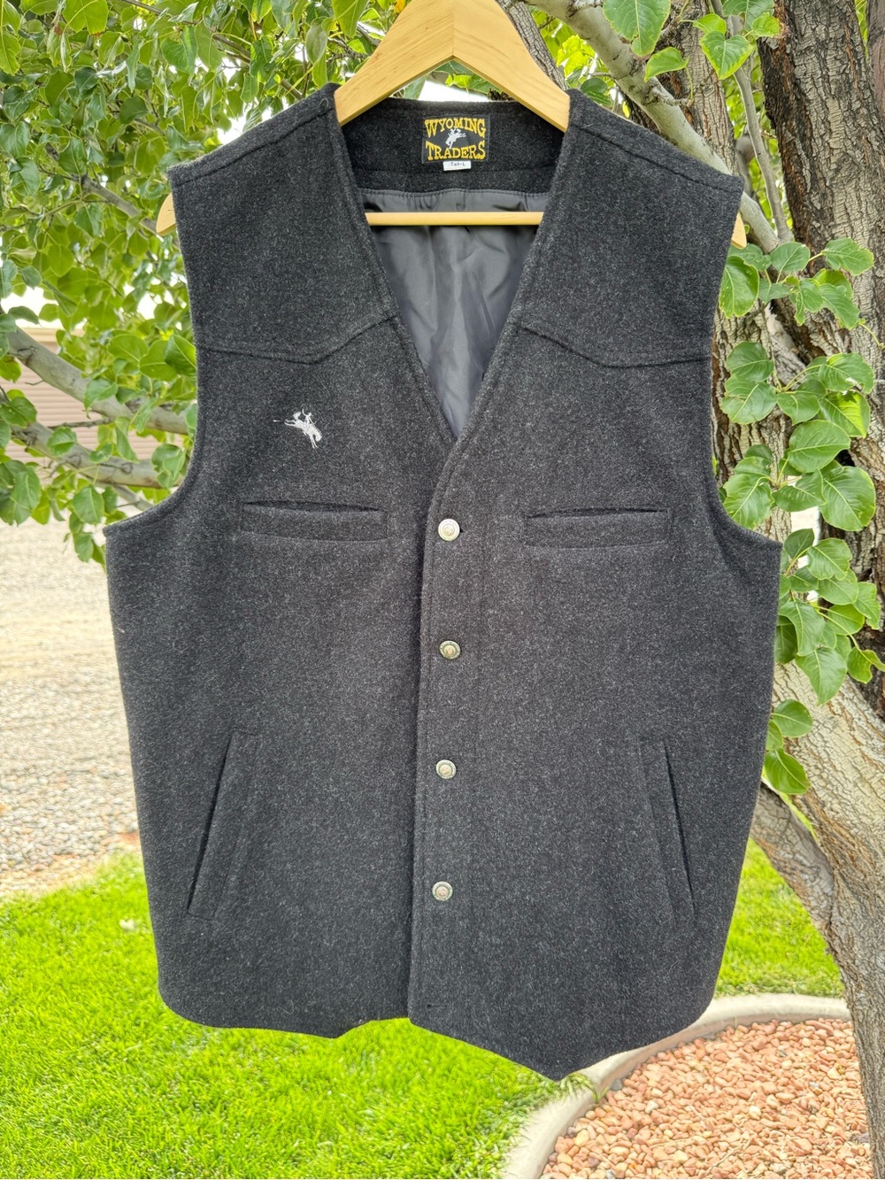Wyoming Traders Wool Vest Large Tall Gray 100% Wool Polyester Liner Western.